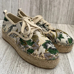 Anthropologie J/Slides Embroidered Tropical Print Platform Sneakers Size 7.5